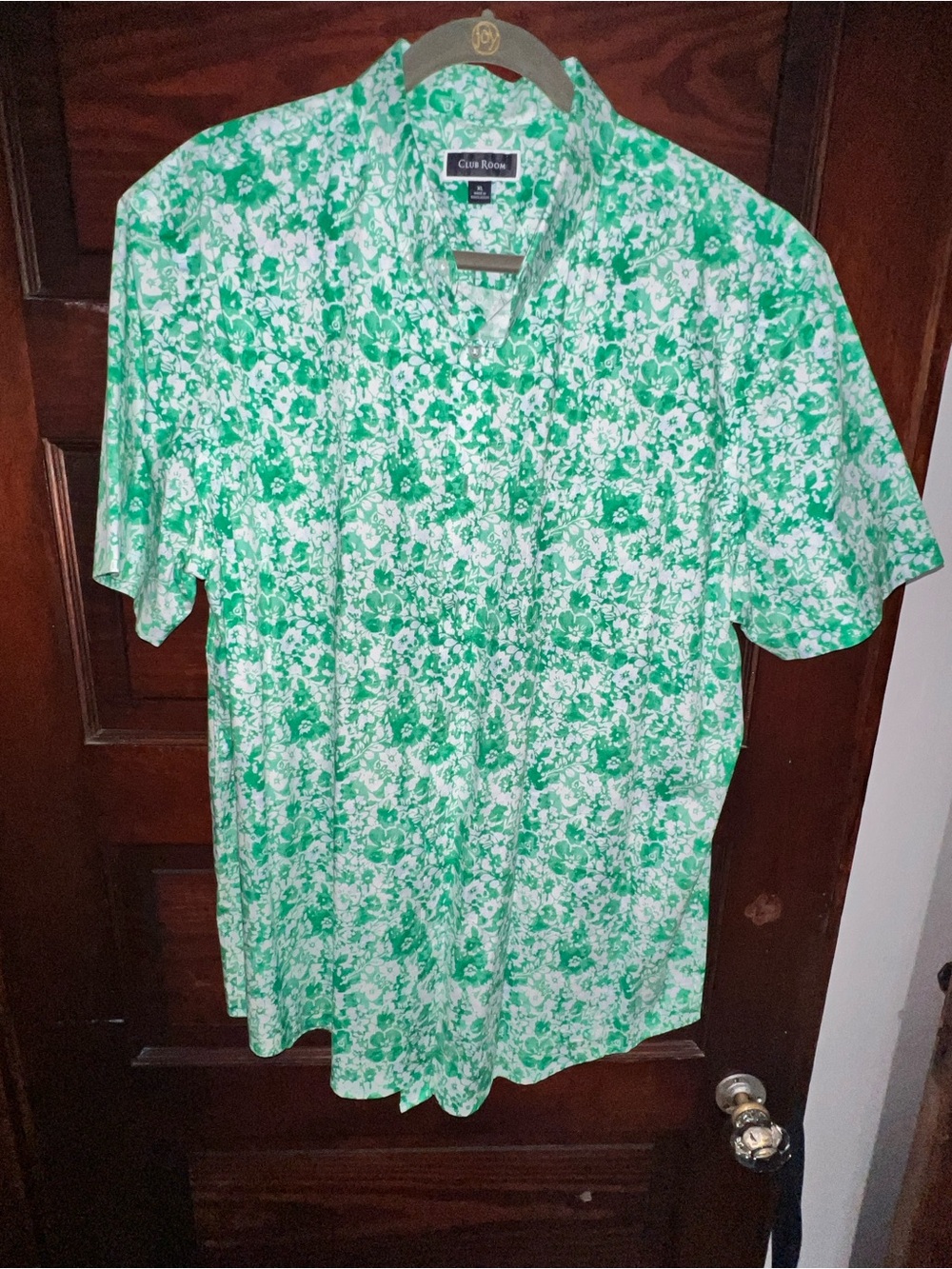 Club Room Green and White Floral Short-Sleeve Button-Down